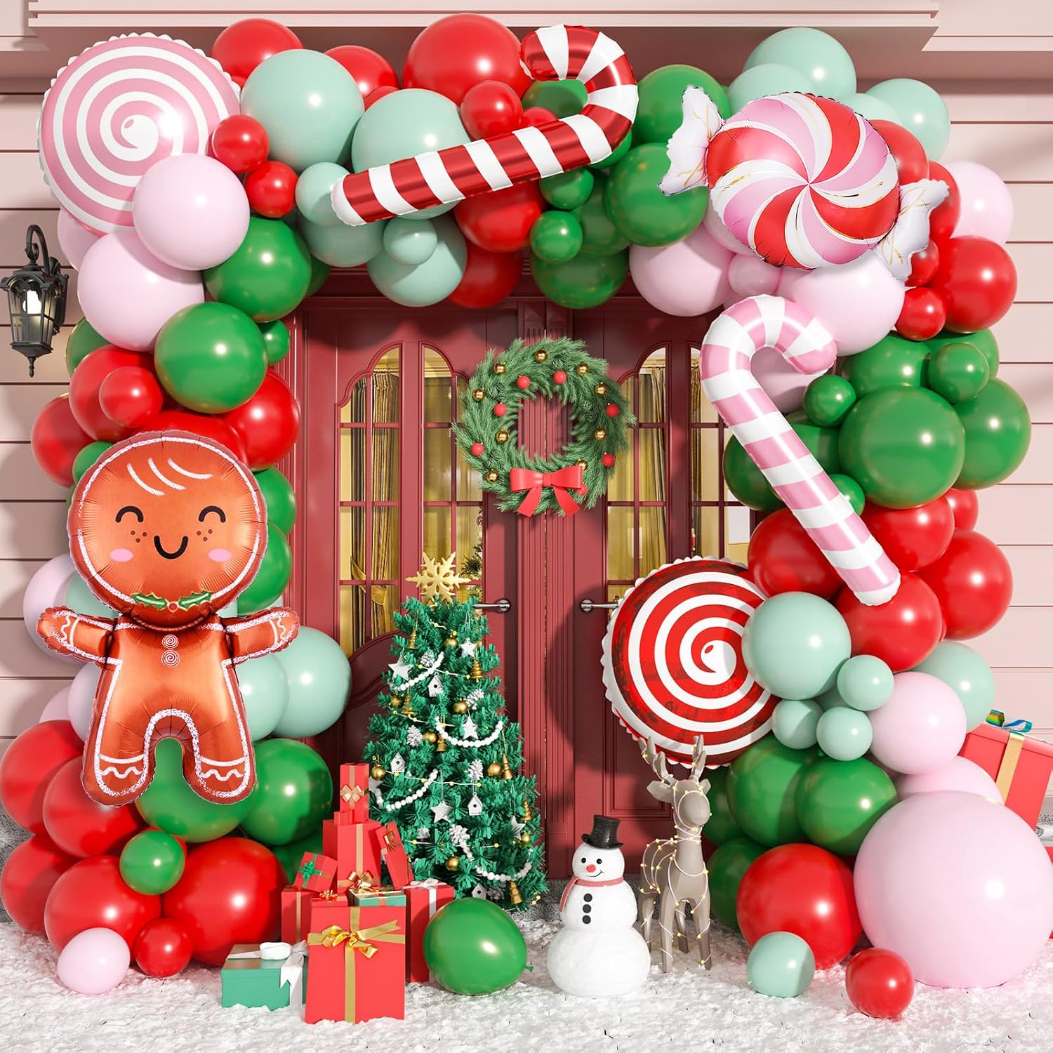 Balloon Arch Kit - Kerstballonnenboogset, 115 stuks roze rood groen