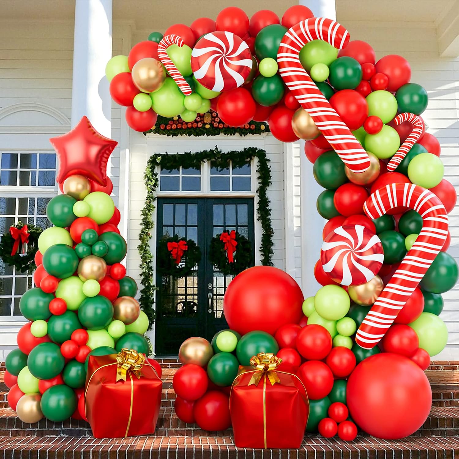 Balloon Arch Kit - 144-delige kerstballonnenboogset met rode, gouden, frisgroene
